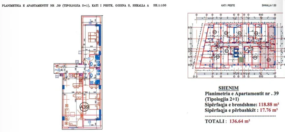 Tirane, shitet apartament 2+1+Ballkon Kati 5, 136 m² 176.800 € (Fundi i Bulevardit, Paskuqan, Residenca Sanel shpk)