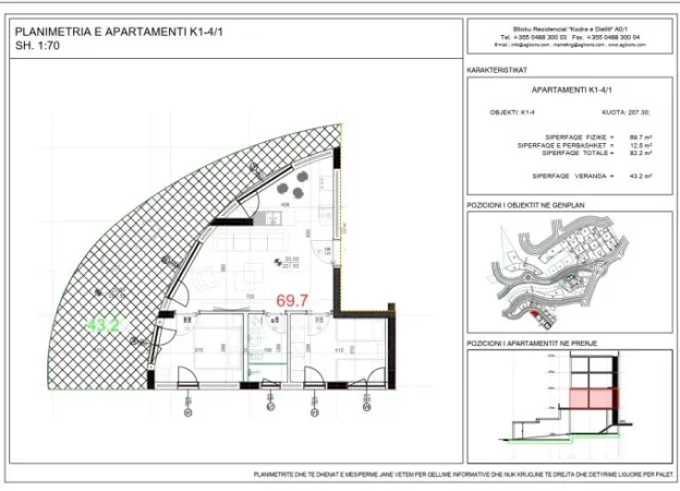 Tirane, shitet apartament 2+1+Aneks+Ballkon Kati 1, 70 m² 195.700 € (kodra e diellit)