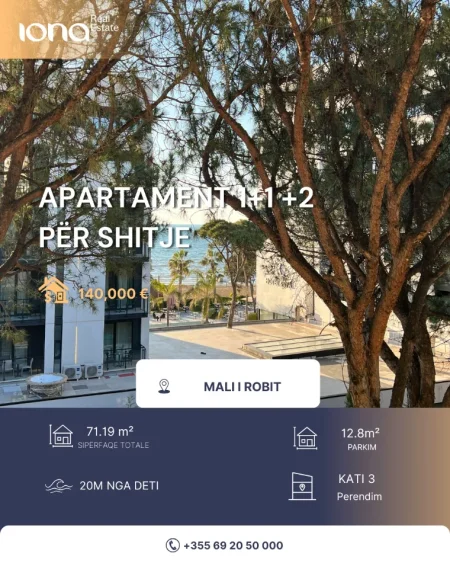 Mali Robit, shitet apartament 1+1 Kati 3, 71 m² 140.000 € (20 m nga deti)