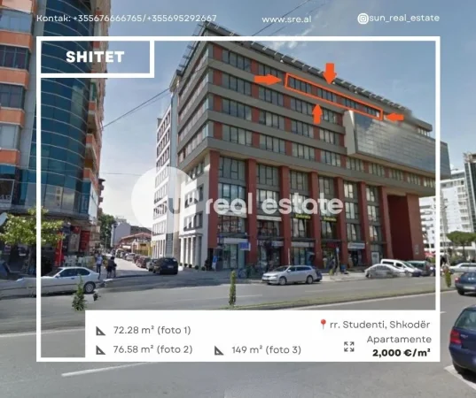 Shkoder, shitet apartament 1+1+Ballkon Kati 7, 72 m² 144.560 € (QENDER)