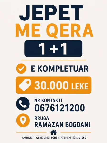 Tirane, jepet me qera Vile 1+1 Kati 1, 60 m² 321 € (Rruga Ramazan Bogdani)