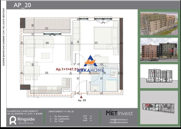 Tirane, shitet apartament 1+1+Ballkon Kati 4, 54 m² 64.844 € 