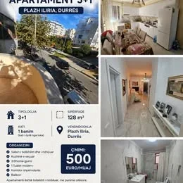 Durres, jepet me qera apartament 3+1+Ballkon Kati 2, 128 m² 500 € (Durres PLAZH Iliria)