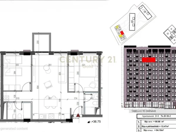 Tirane, shitet apartament 2+1+Ballkon Kati 10, 94 m² 169.500 € 
