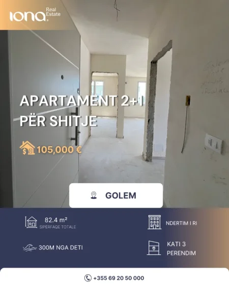Golem, shitet apartament 2+1+Ballkon Kati 6, 82 m² 105.000 € (300 m larg detit)