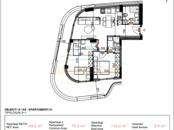 Tirane, shitet apartament 2+1+Ballkon Kati 5, 114 m² (Liqeni i Thate)