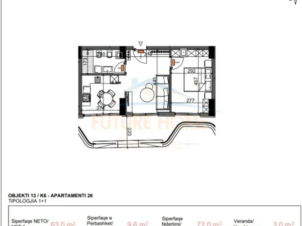 Tirane, shitet apartament 1+1+Ballkon Kati 3, 72 m² (Liqeni i Thate)
