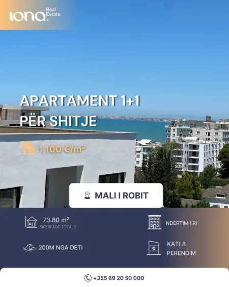 Golem, shitet apartament 1+1 Kati 8, 73 m² (Mali i Robit)