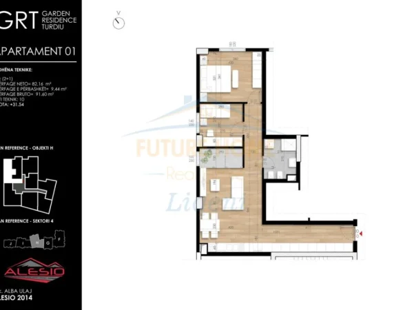 Tirane, shitet apartament 2+1 Kati 10, 92 m² 160.300 € (Garden Residence Turdiu)