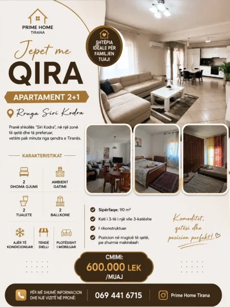Tirane, jepet me qera apartament+verande | Penthouse 2+1+Ballkon Kati 3, 1 m² 600 € (Rruga Siri kodra)