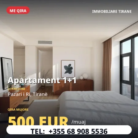 Tirane, jepet me qera apartament 1+1 Kati 4, 500 m² 500 € (Pazari i ri)