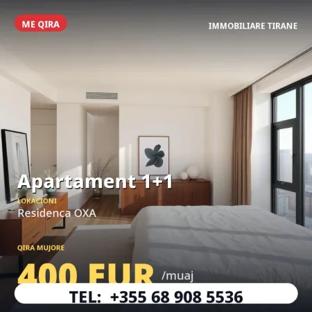 Tirane, jepet me qera apartament 1+1 Kati 3, 50 m² 400 € (Oxa Residenc)