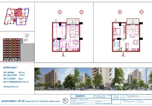 Tirane, shitet apartament 1+1+BLK Kati 7, 67 m² 82.000 Euro (ASTIR)