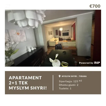 Tirane, jepet me qera apartament 2+1+Aneks+Ballkon , 125 m² 700 € (rruga myslym shyri)
