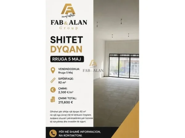 Tirane, shitet dyqan Kati 0, 92 m² 211.600 € (5 maj)