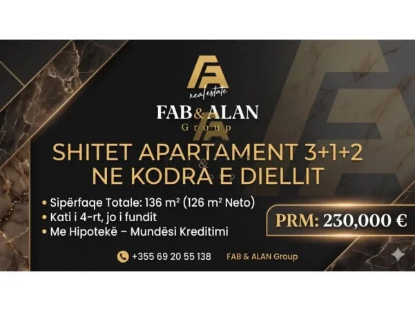 Tirane, shitet apartament 3+1 Kati 4, 136 m² 230.000 € (Kodra e Diellit)