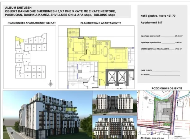 Tirane, shitet apartament 1+1+Ballkon Kati 6, 69 m² (belfiore 1)
