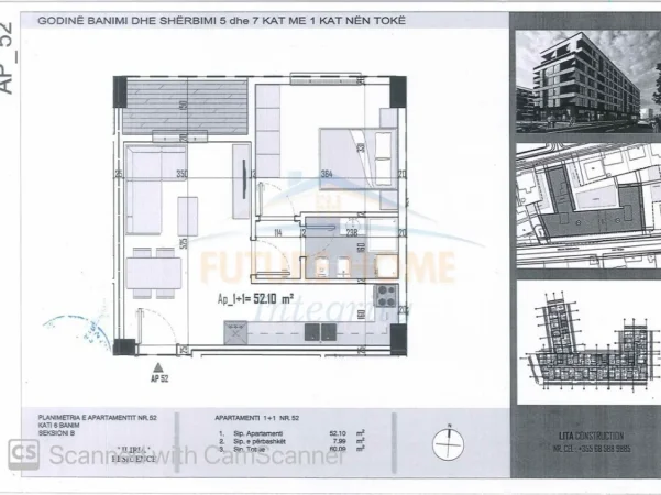 Tirane, shitet apartament 1+1 Kati 6, 60 m² 72.000 € (Paskuqan)