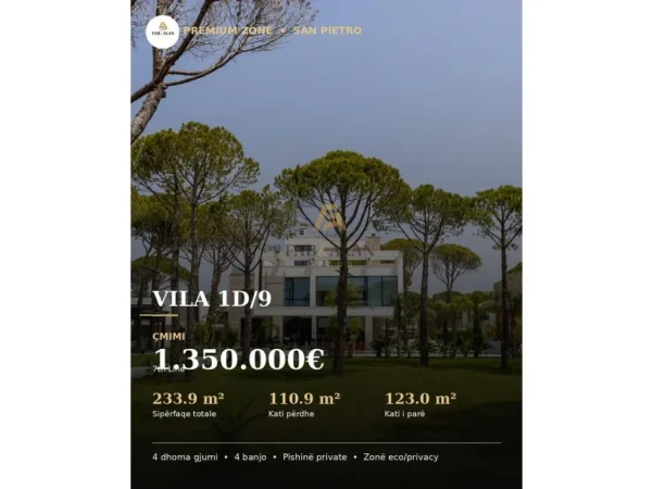 Gjiri Lalezit | Hamallaj, shitet Vile ne plazh Vile 2 Katshe , 233 m² 1.350.000 € (San Pietro Resort - Lalzi Bay, Durrës)