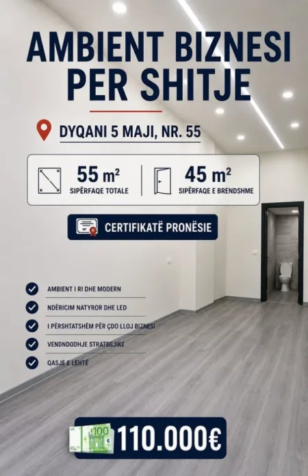 Tirane, shitet dyqan Kati 0, 55 m² 110.000 € (rruga 5 maji)