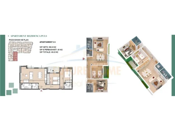 Tirane, shitet apartament 3+1 Kati 6, 116 m² 233.740 € (Rruga e Dibres)