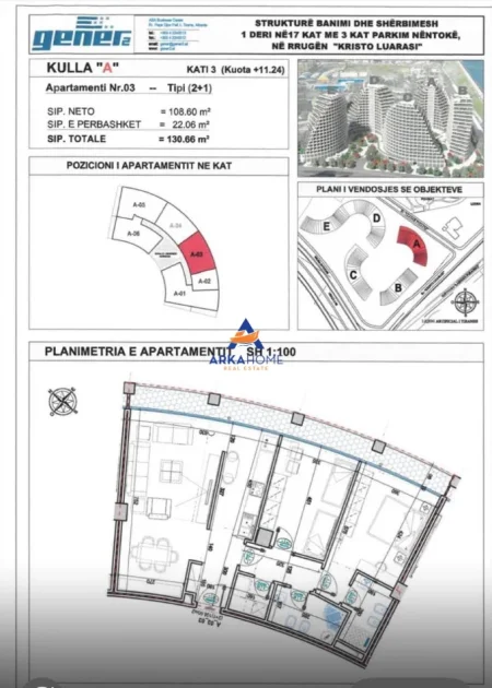 Tirane, jepet me qera apartament 2+1+Ballkon Kati 3, 130 m² 2.000 € 