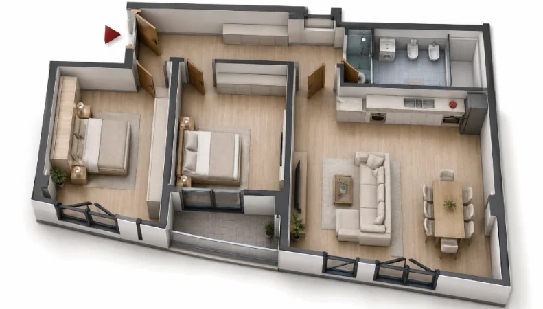 Tirane, shitet apartament 2+1+Ballkon Kati 6, 82 m² 90.600 € (Paskuqan, Ringside Residences)