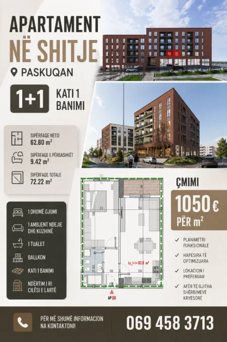 Tirane, shitet apartament 1+1 Kati 1, 