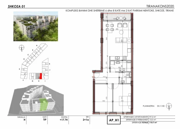Tirane, shitet apartament 2+1 Kati 6, 150.000 € (Shkozë)