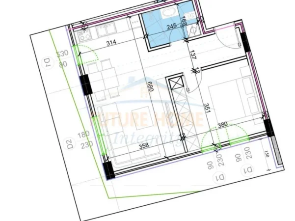 Tirane, shitet apartament 1+1 Kati 4, 65 m² 101.700 € (Rezidenca Kodra e Diellit 2)