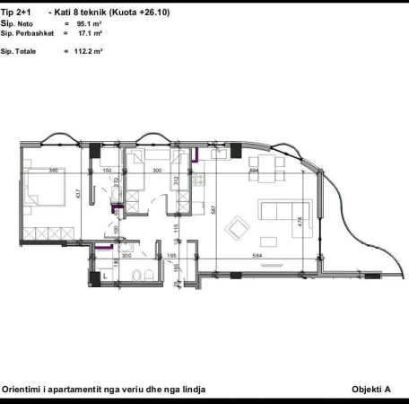 Tirane, shitet apartament 2+1 Kati 8, 129000 € (Kompleks Aluna 2)