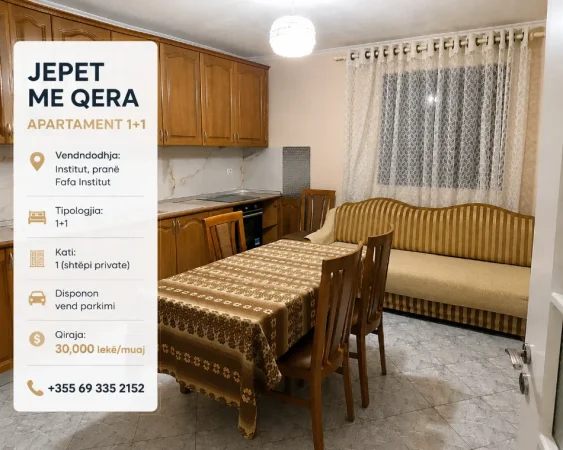 Tirane, jepet me qera shtepi 1+1 Kati 1, 300 € (Institut, pranë Fafa Institut)