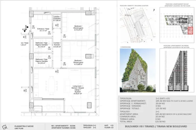 Tirane, shitet apartament 2+1 Kati 15, 299.999 € (New Boulevard Tower)