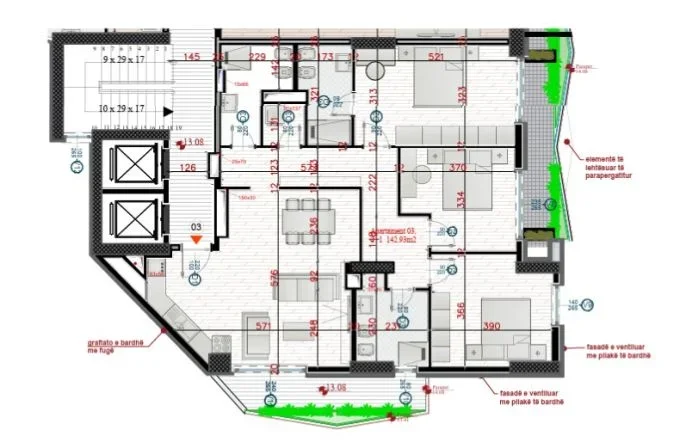 Tirane, shitet apartament 3+1+Aneks+Ballkon Kati 3, 161 m² 643.160 € (ish blloku)