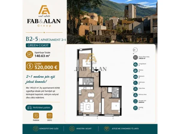 Dhermi - Palase, shitet Vile ne plazh 2+1+Ballkon , 140 m² 520.000 € (Green Coast 2)
