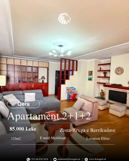 Tirane, jepet me qera apartament 2+1+Ballkon Kati 5, 125 m² 850 € 