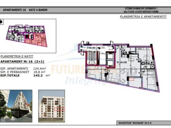 Tirane, shitet apartament 2+1+BLK Kati 4, 143 m² 544.160 Euro (Rruga e Elbasanit)