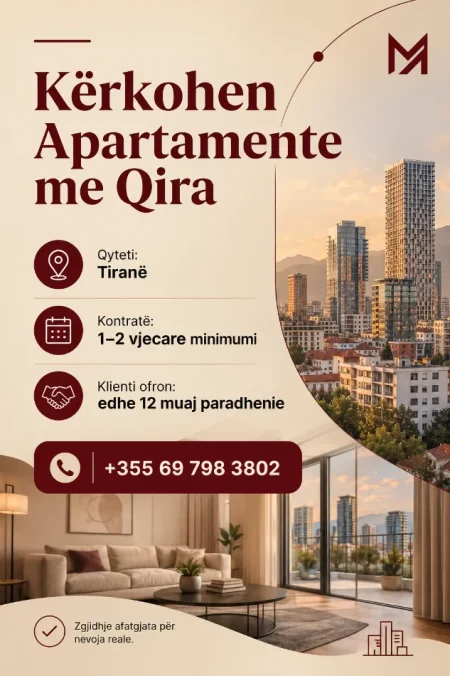 Tirane, jepet me qera nga Pronari, pa-komision apartament 5+1+Aneks+Ballkon Kati 21, 1.500 m² 20.000 € (Rruga Dritan Hoxha)