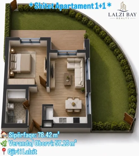 Gjiri Lalezit | Hamallaj, shitet apartament ne plazh 1+1+Ballkon Kati 0, 78 m² (gjiri i Lalzit)