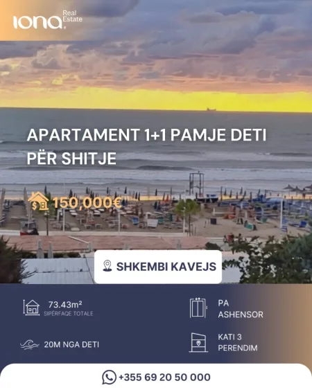 Shkembi Kavajes, shitet apartament 1+1 Kati 4, 73 m² 150.000 € (20 m nga deti)