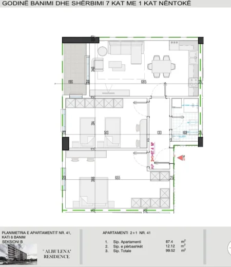 Tirane, shitet apartament 2+1 Kati 6, 150.000 € 