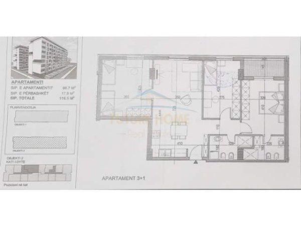 Tirane, shitet apartament 3+1+BLK Kati 2, 96.000 Euro (Univers City)
