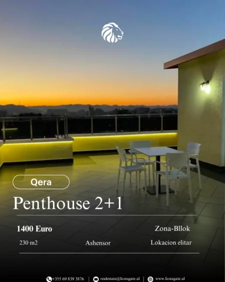 Tirane, jepet me qera apartament+verande | Penthouse 2+1+Ballkon , 230 m² 1.400 € (blloku)