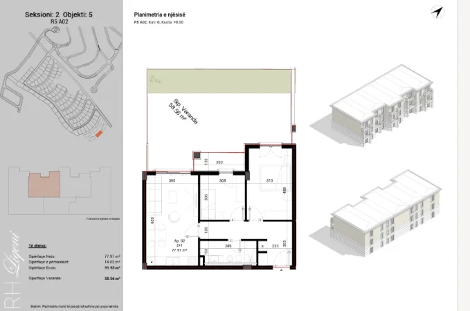 Apartament 2+1 me Verandë në Shitje te Rolling Hills Lake, Tiranë | 91.93 m² | Kati Përdhe