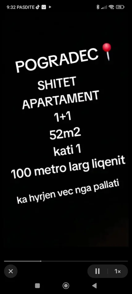 Pogradec, shitet apartament 1+1 Kati 1, 52 m² (Pogradeci)