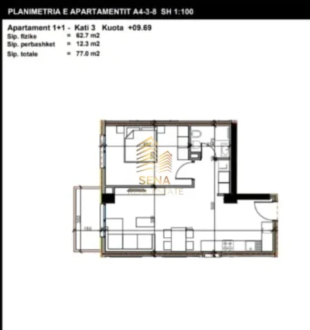 Tirane, shitet apartament 1+1+Ballkon Kati 3, 77 m² 92.400 € (Paskuqan, Aluna Residence)