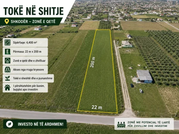 OKAZION Shkoder, shitet toke(nderrohet), 4.400 m² ish-Fusha e Aviacionit.