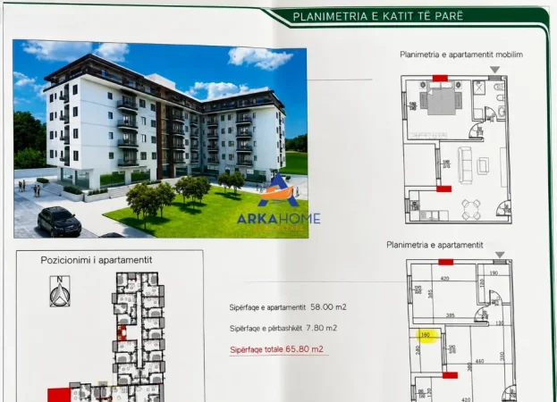 Durres, jepet me qera apartament 1+1+Ballkon Kati 2, 65 m² 65.800 € 