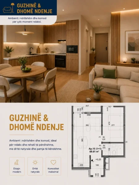 Tirane, shitet apartament 1+1 Kati 2, 69 m² 103.000 € (Simon Gjoni)