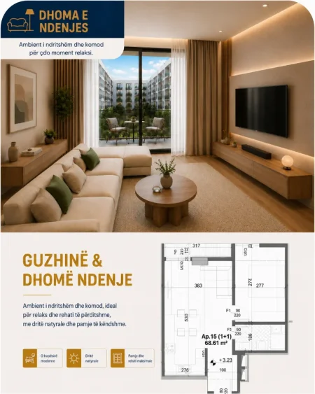 Tirane, shitet apartament 1+1 Kati 2, 69 m² 103.000 € (Simon Gjoni)